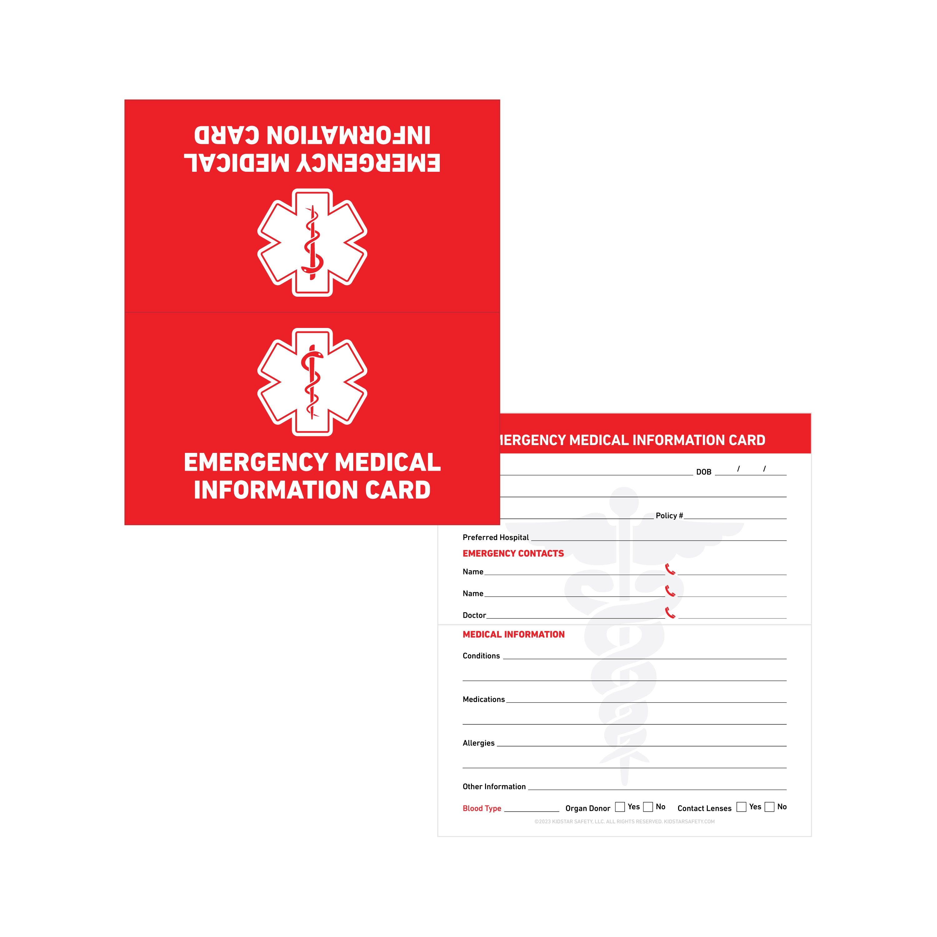 In Case of Emergency (ICE) Cards Standard KidStar Safety
