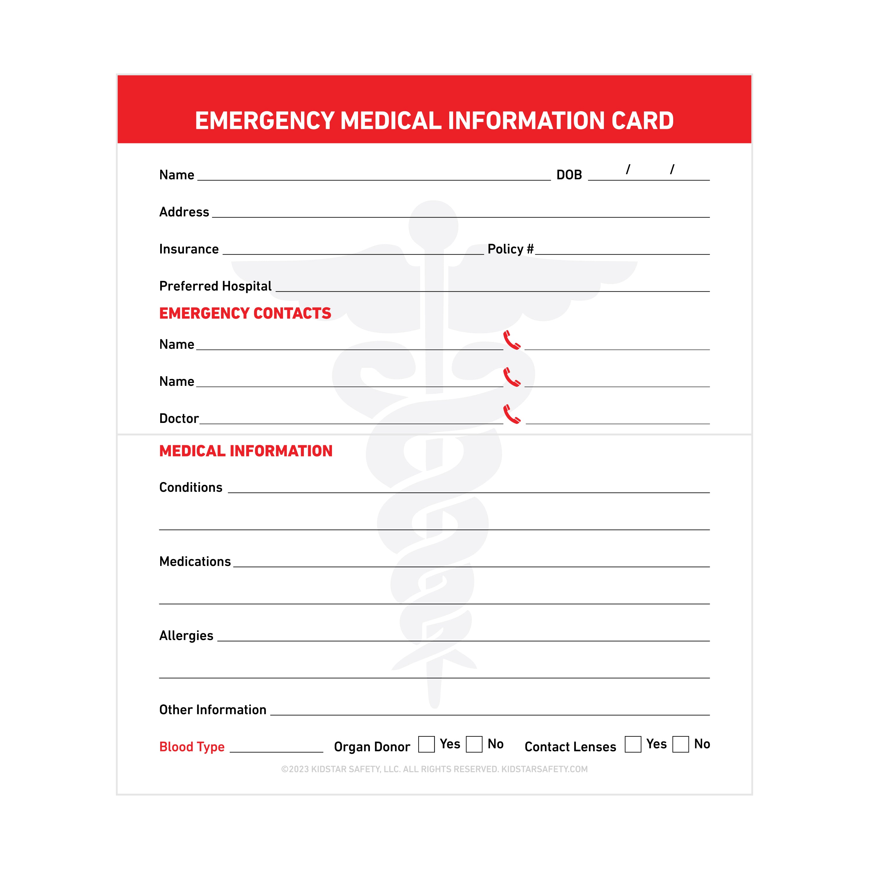Ice Defense Card In Case of Emergency (ICE) Cards Standard – KidStar Safety